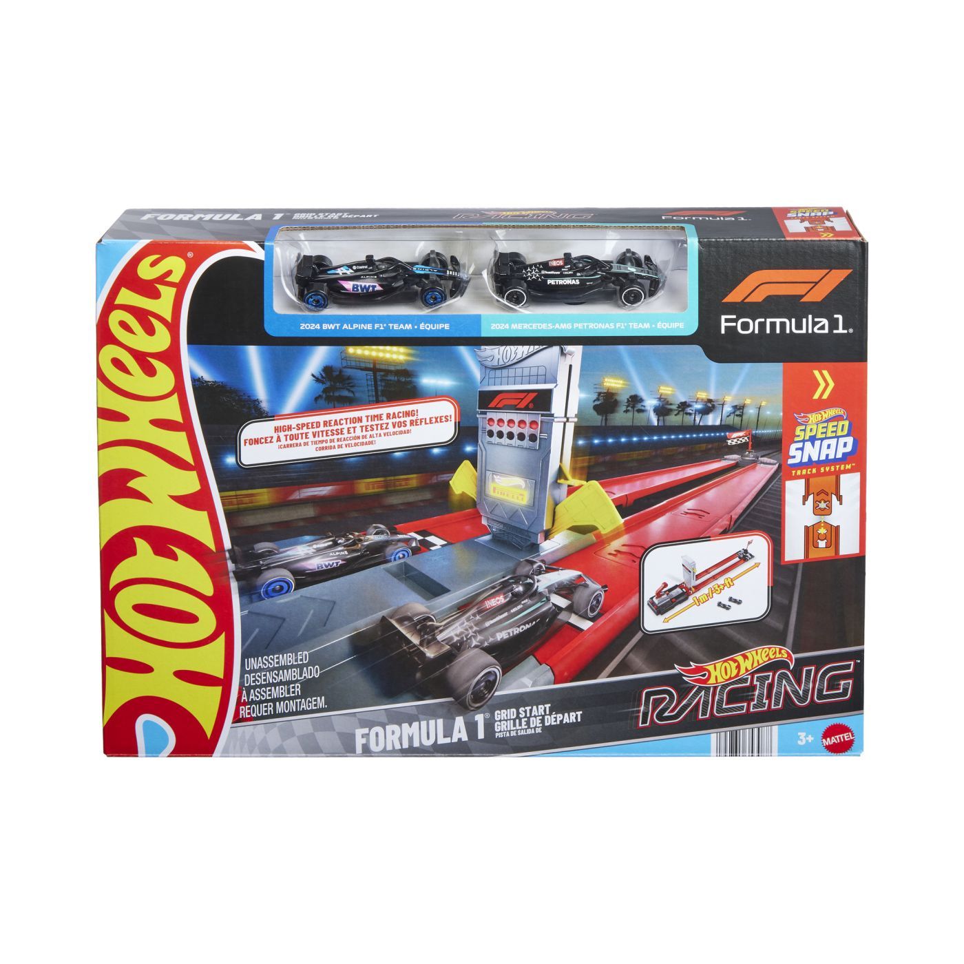 Circuit de curse Grid Start Formula 1 cu 2 masinute incluse, 3 ani+, Hot Wheels