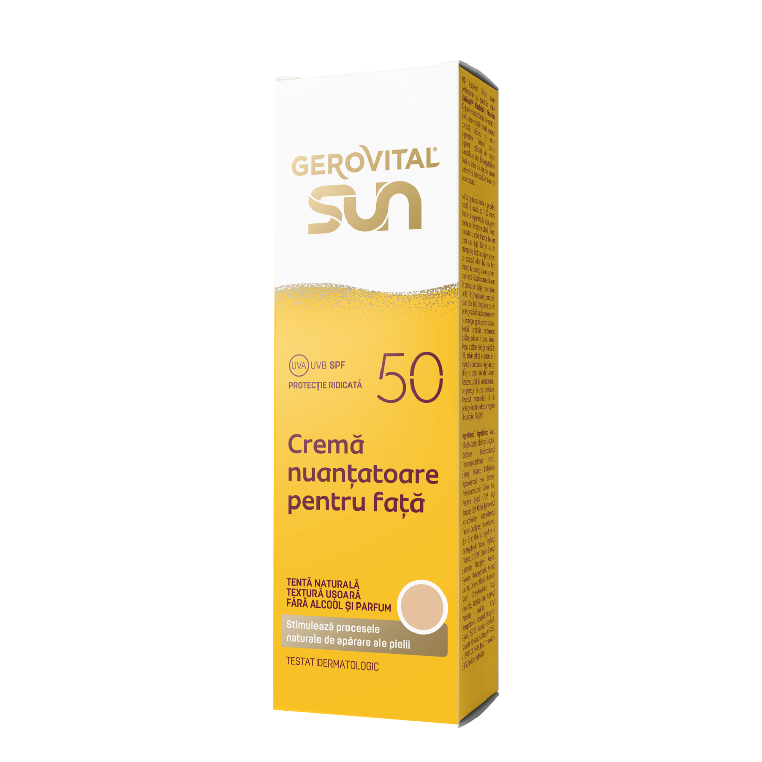 Crema de fata nuantatoare Sun, SPF 50, 50 ml, Gerovital