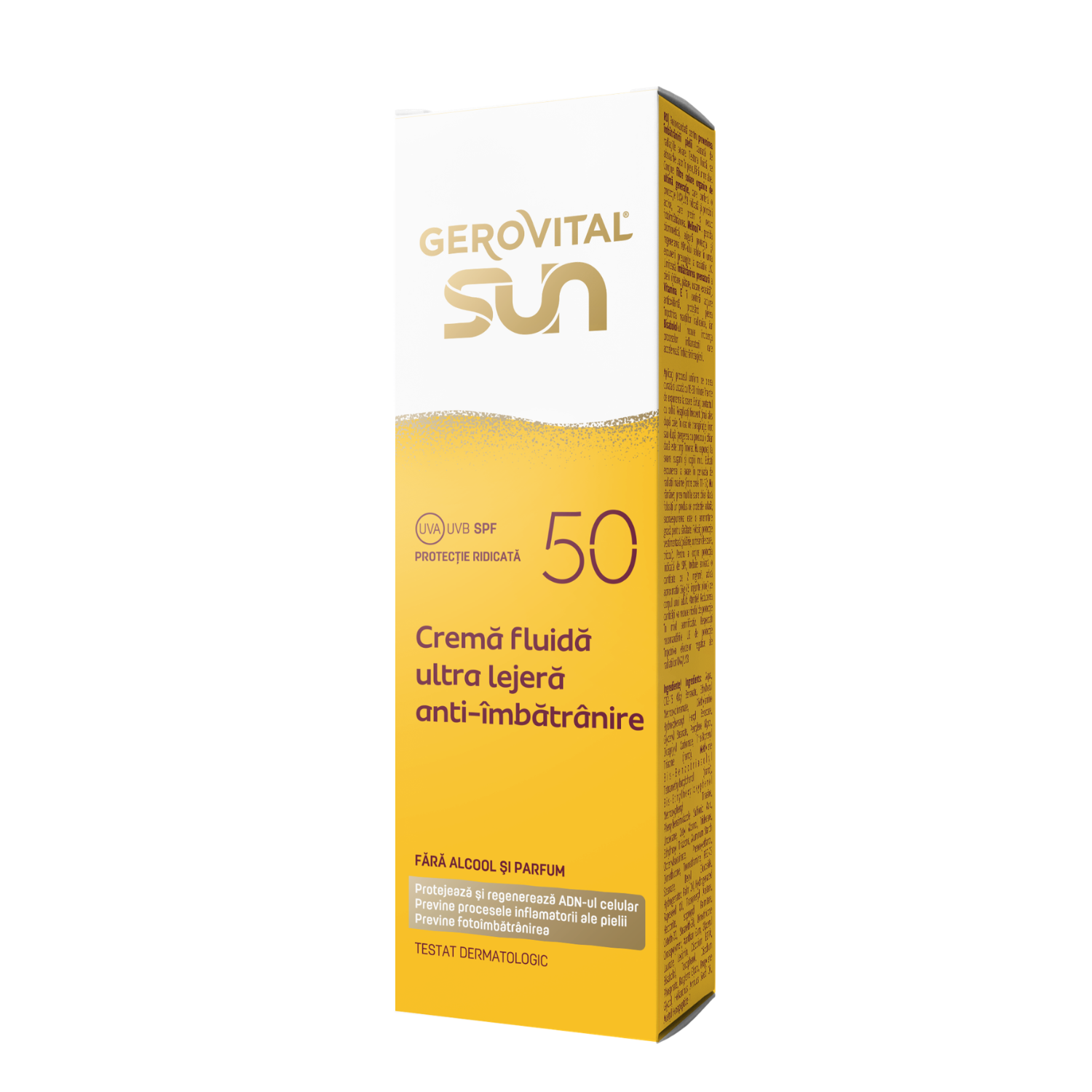 Crema fluida ultra lejera anti-imbatranire Sun, SPF 50, 50 ml, Gerovital