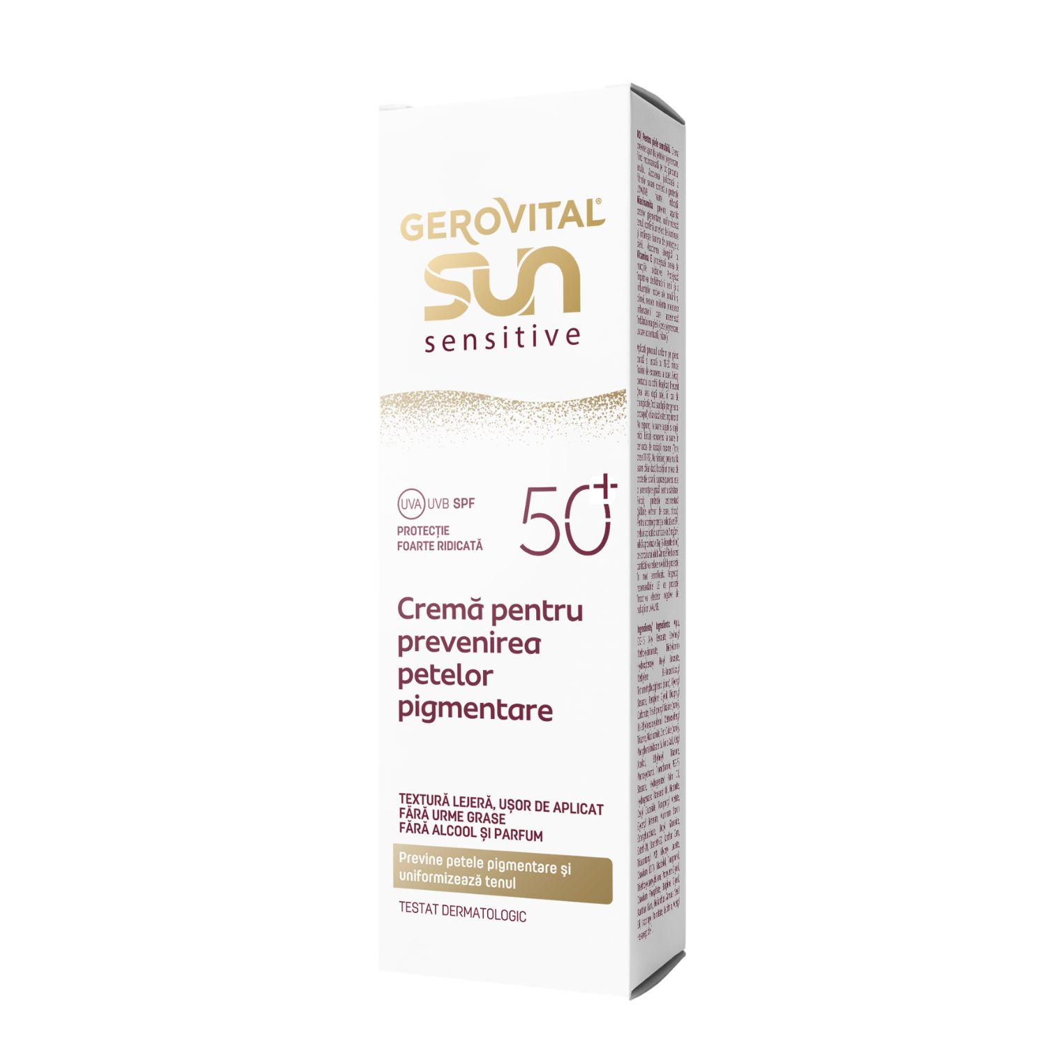 Crema pentru prevenirea petelor pigmentare Sun Sensitive, SPF 50+, 50 ml, Gerovital