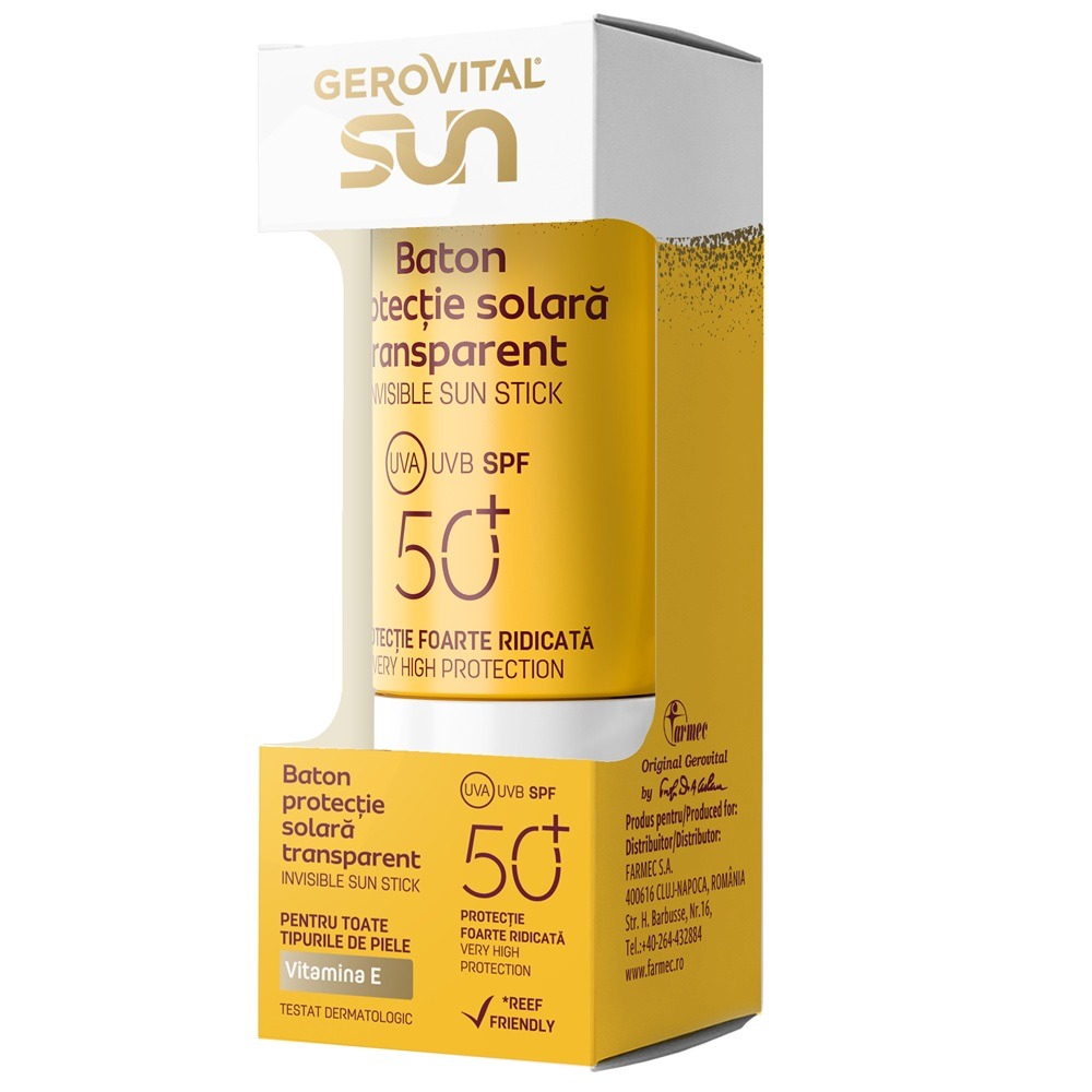 Baton transparent cu protectie solara Sun, SPF 50+, 12 ml, Gerovital