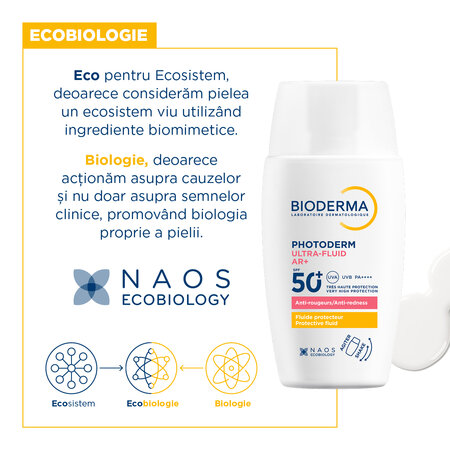 Protectie solara pentru ten sensibil cu roseata Photoderm Ultra-Fluid AR+, SPF 50+, 40 ml, Bioderma 787831