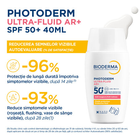 Protectie solara pentru ten sensibil cu roseata Photoderm Ultra-Fluid AR+, SPF 50+, 40 ml, Bioderma 787832