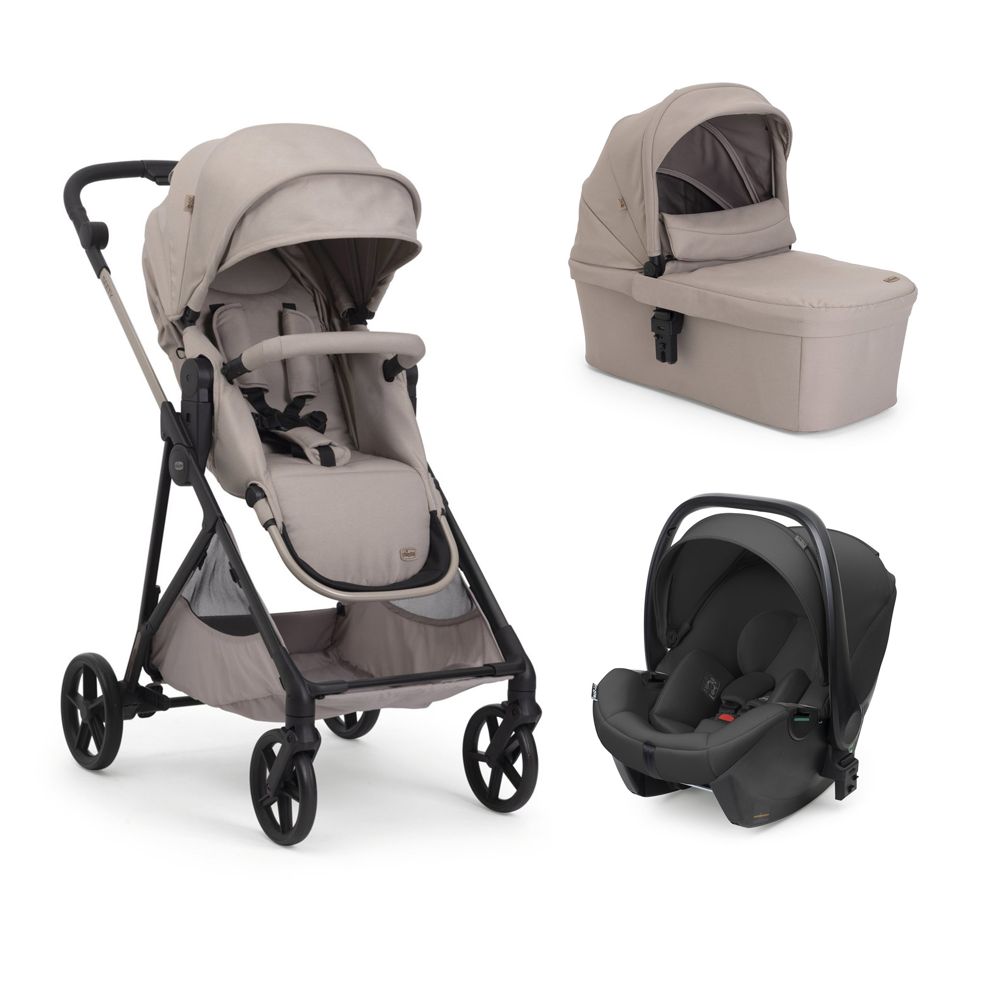 Carucior 3 in 1 Seety cu scaun auto Kory Plus I-Size 87146, Sandshell, 0 luni+, Chicco
