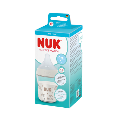 Biberon din sticla cu controlul temperaturii Perfect Match, 120 ml, Flux S, Rainbow, Nuk 788061