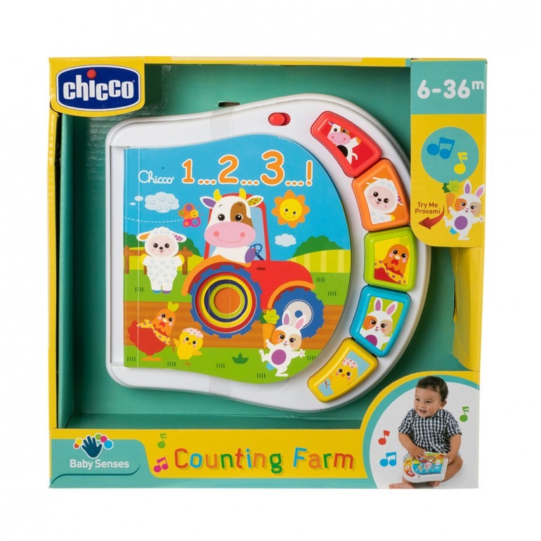 Jucarie electronica vorbitoare tip carticica Counting Farm, 6-36 luni, Chicco