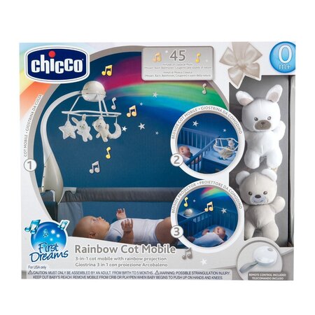 Carusel muzical cu proiectie 3 in 1, Bej, Rainbow, 0 luni+, Chicco 788320