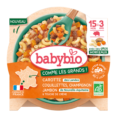 Meniu Bio Morcovi, Ciuperci, Jambon si Paste, 200 g, BabyBio