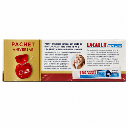 Pachet Pasta de dinti Flora White 75 ml + Ata dentara 50M, Lacalut 788780