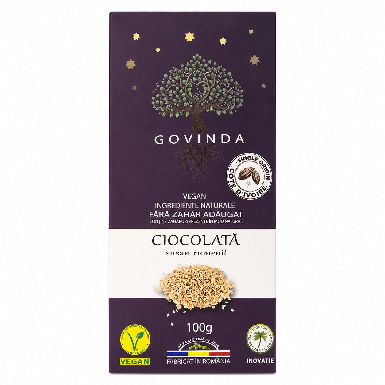 Ciocolata Artizanala cu susan rumenit, 100 g, Govinda