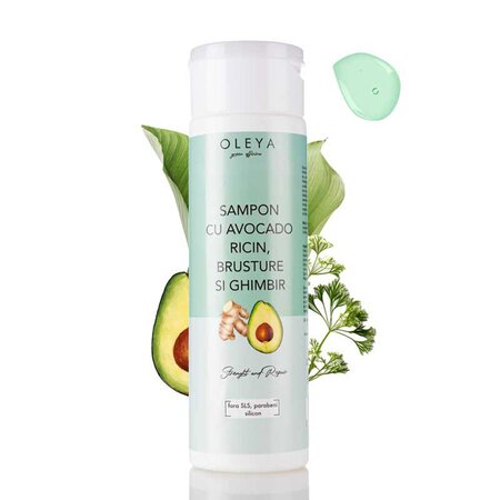 Sampon fortifiant cu avocado, ricin, ghimbir si brusture, 200 ml, Oleya