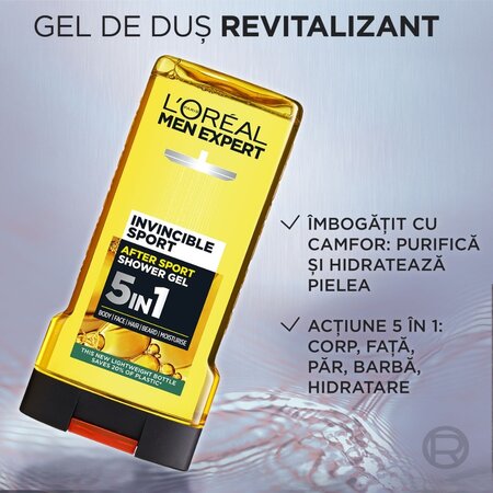 Gel de dus revitalizant 5in1 Men Expert, Invincible Sport, 300 ml, Loreal Paris 789197