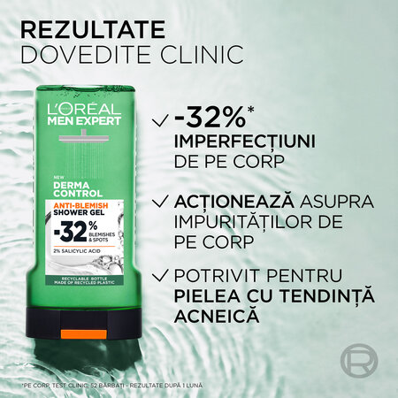 Gel de dus anti-imperfectiuni Men Expert, Derma Control, 300 ml, Loreal Paris 792903