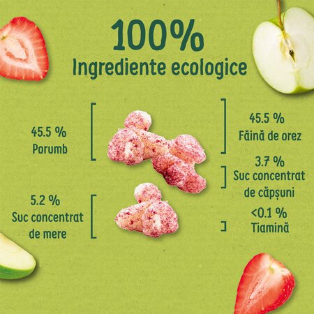 Puffcorn Snack Bio cu Capsuni si Mere, 12 luni+, 4 x 10 g, Organix 790987