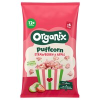 Puffcorn Snack Bio cu Capsuni si Mere, 12 luni+, 4 x 10 g, Organix