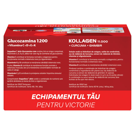 Pachet Kollagen 11000 Curcuma + Ghimbir si Glucozamina 1200, 30 flacoane + 30 comprimate, Doppelherz 791555