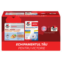 Pachet Kollagen 11000 Curcuma + Ghimbir si Glucozamina 1200, 30 flacoane + 30 comprimate, Doppelherz