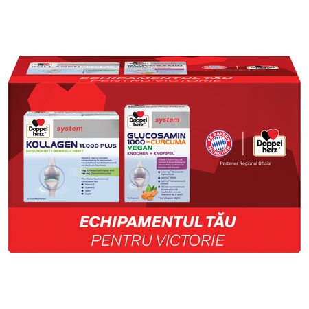 Kollagen 11000 Plus si Glucozamina 1000 + Curcuma, 30 flacoane + 60 comprimate, Doppelherz