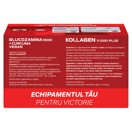 Kollagen 11000 Plus si Glucozamina 1000 + Curcuma, 30 flacoane + 60 comprimate, Doppelherz 791658