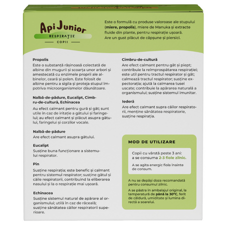 Respiratie copii ApiJunior, +3 ani, 30 fiole, Albina Carpatina 792674