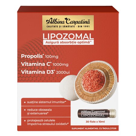 Lipozomal Propolis, Vitamina C si Vitamina D3, 30 fiole x 10 ml, Albina Carpatina 792661