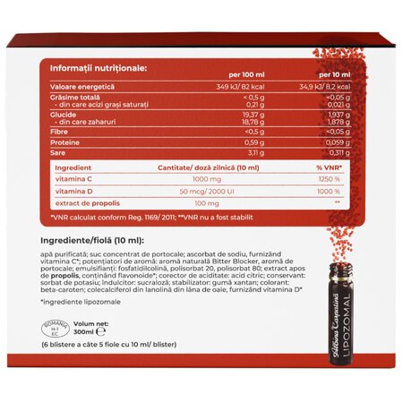 Lipozomal Propolis, Vitamina C si Vitamina D3, 30 fiole x 10 ml, Albina Carpatina 792665