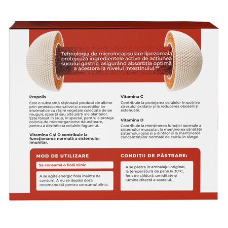 Lipozomal Propolis, Vitamina C si Vitamina D3, 30 fiole x 10 ml, Albina Carpatina 792663