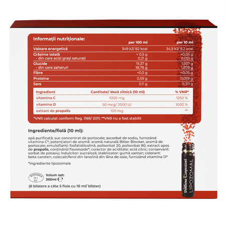 Lipozomal Propolis, Vitamina C si Vitamina D3, 30 fiole x 10 ml, Albina Carpatina 817186