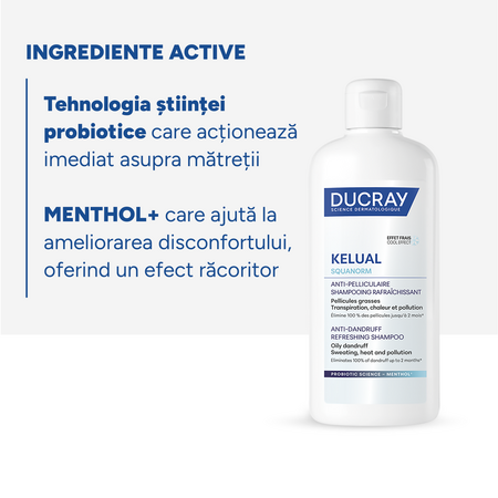 Sampon pentru matreata grasa cu efect racoritor Kelual Squanorm, 400 ml, Ducray 792856
