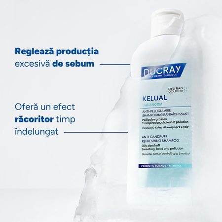 Sampon pentru matreata grasa cu efect racoritor Kelual Squanorm, 400 ml, Ducray 792859