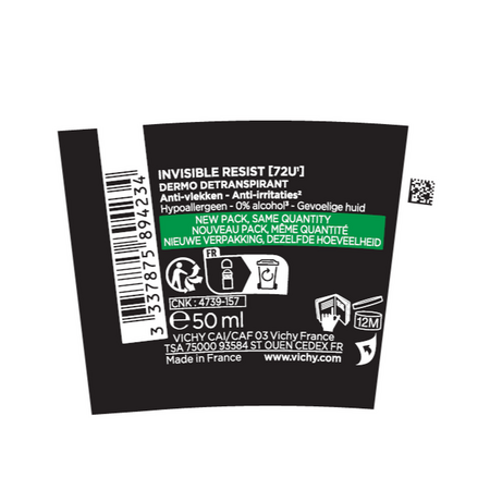 Pachet Deodorant antiperspirant roll-on pentru barbati Invisible Resist 72H, 2 x 50 ml, Vichy 793303
