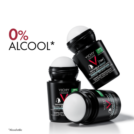 Pachet Deodorant antiperspirant roll-on pentru barbati Invisible Resist 72H, 2 x 50 ml, Vichy 793306