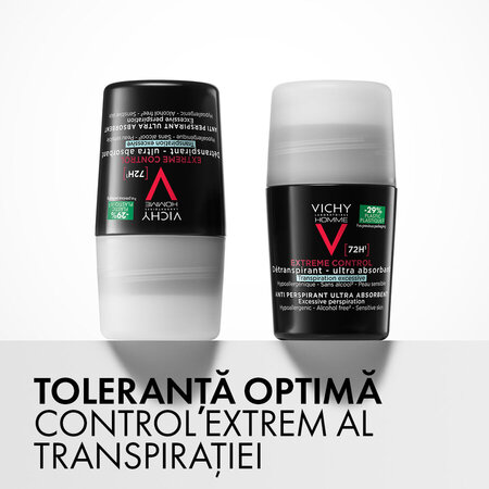 Pachet Deodorant roll-on antiperspirant pentru barbati Control Extrem 72H, 2 x 50 ml, Vichy 793471