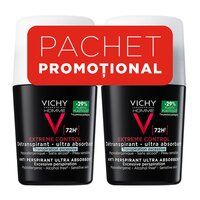 Pachet Deodorant roll-on antiperspirant pentru barbati Control Extrem 72H, 2 x 50 ml, Vichy