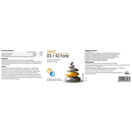 Vitamina D3 + Vitamina K2 Forte, 120 capsule vegetale, Alevia 794040