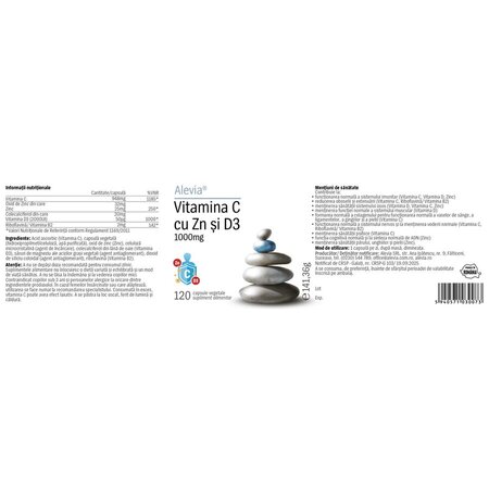 Vitamina C cu Zn si D3, 120 capsule vegetale, Alevia 794211