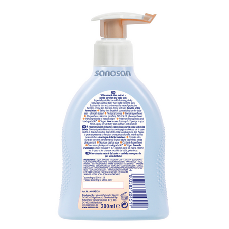 Gel nutritiv de curatare pentru par si corp, 0 luni+, 200 ml, Sanosan Baby 794679