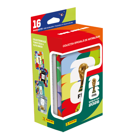 Cutie metalica de colectie cu 16 plicuri de abtibilduri oficiale, Fifa World Cup 2026, Panini