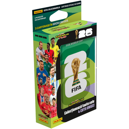 Cutie metalica cu 4 pachete + 3 carduri Limited Edition, Fifa World Cup 2026 Adrenalyn XL, Panini