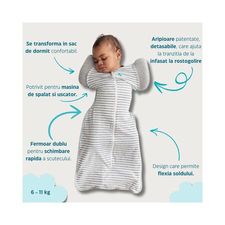 Sac de dormit Swaddle Up, Tog 1, Marimea L, Bunnies, Love to Dream 795169