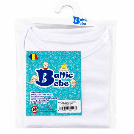 Body din bumbac cu maneca scurta Rib, Alb, 12-18 luni, Baltic Bebe 798404