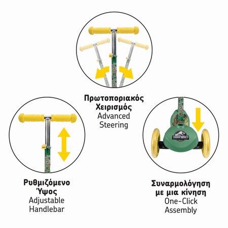Trotineta pentru copii cu 3 roti si ghidon reglabil Jurassic World Scooter Plus, 3 ani+, As 795583