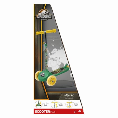 Trotineta pentru copii cu 3 roti si ghidon reglabil Jurassic World Scooter Plus, 3 ani+, As 795581