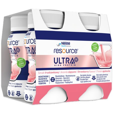 Resource Ultra+ High Protein cu aroma de capsuni, 4x 125 ml, Nestle