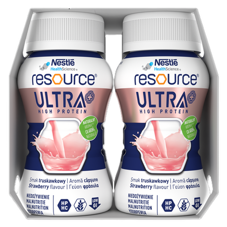 Resource Ultra+ High Protein cu aroma de capsuni, 4x 125 ml, Nestle 796128