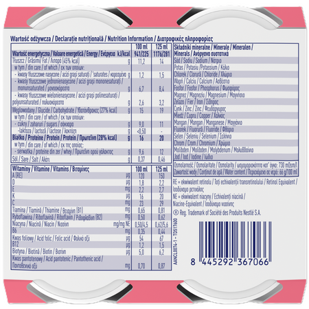Resource Ultra+ High Protein cu aroma de capsuni, 4x 125 ml, Nestle 796126