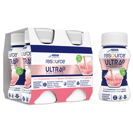 Resource Ultra+ High Protein cu aroma de capsuni, 4x 125 ml, Nestle 796127