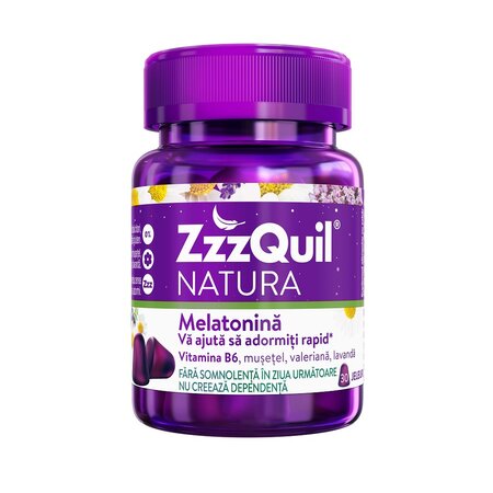 Melatonina cu amestec de musetel, valeriana si lavanda, 30 jeleuri, ZzzQuil Natura