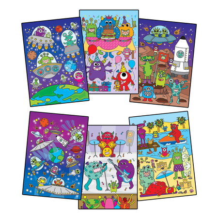 Carte de colorat reutilizabila cu apa Water Magic, Monstruleti si extraterestrii, 3 ani+, Galt 797178
