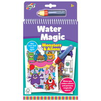 Carte de colorat reutilizabila cu apa Water Magic, Monstruleti si extraterestrii, 3 ani+, Galt